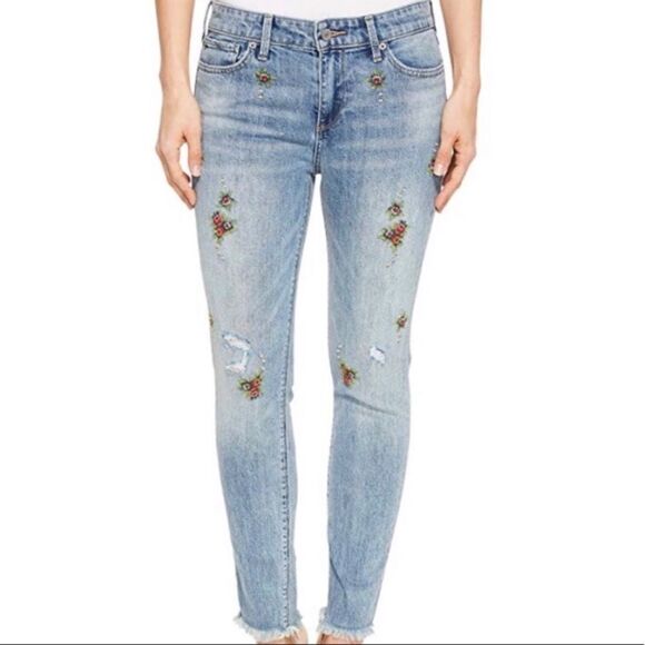 Lucky Brand Denim - LUCKY BRAND Ava Crop Skinny Embroidered Floral Denim Jeans